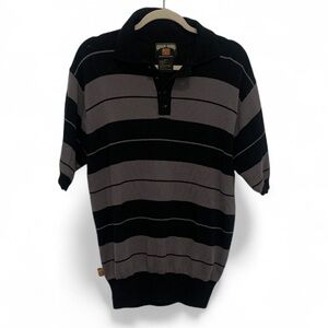 FB County Gray Black Button Neck Short Sleeve Sweater Top Size Large